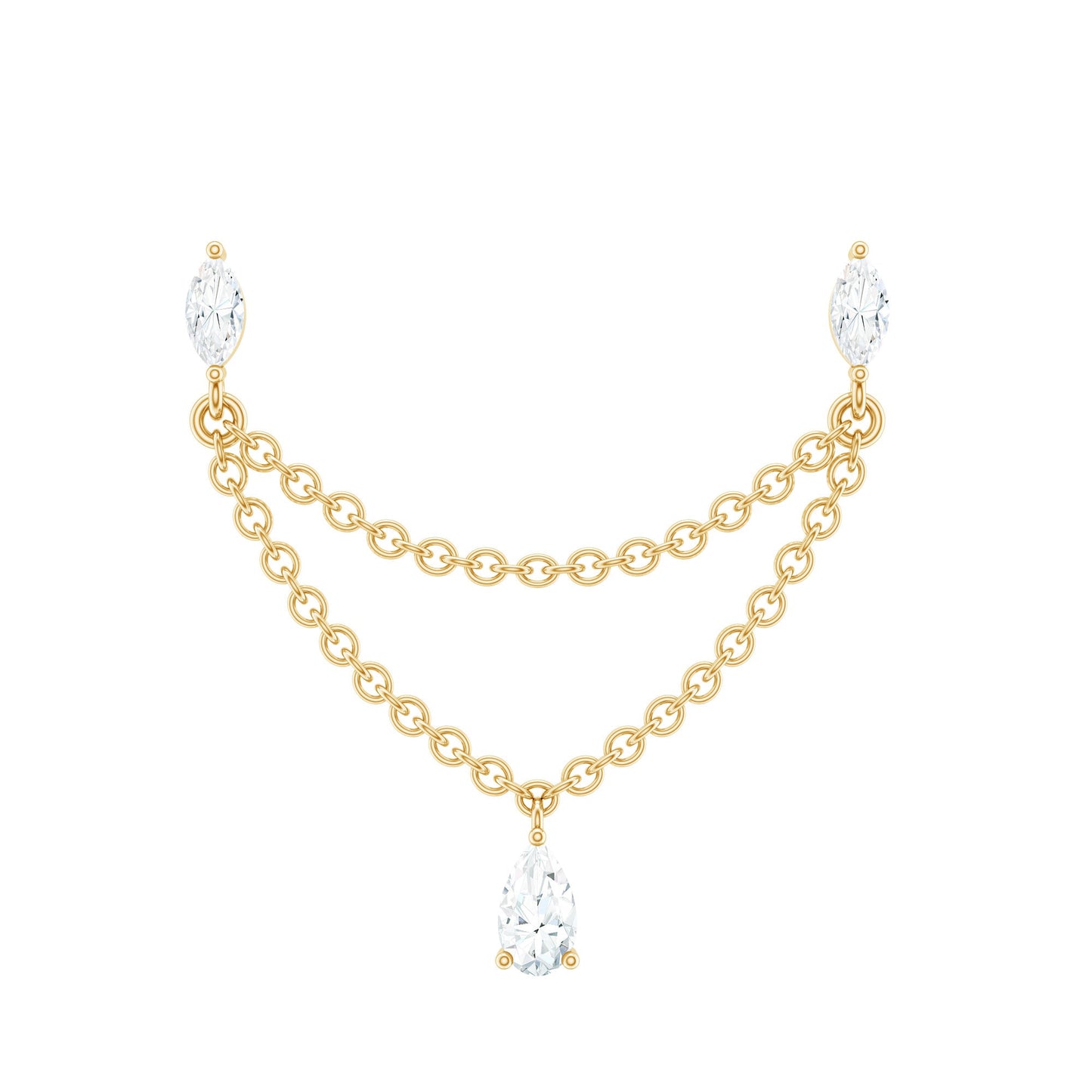 Moissanite Double Chain Earring for Helix Piercing
