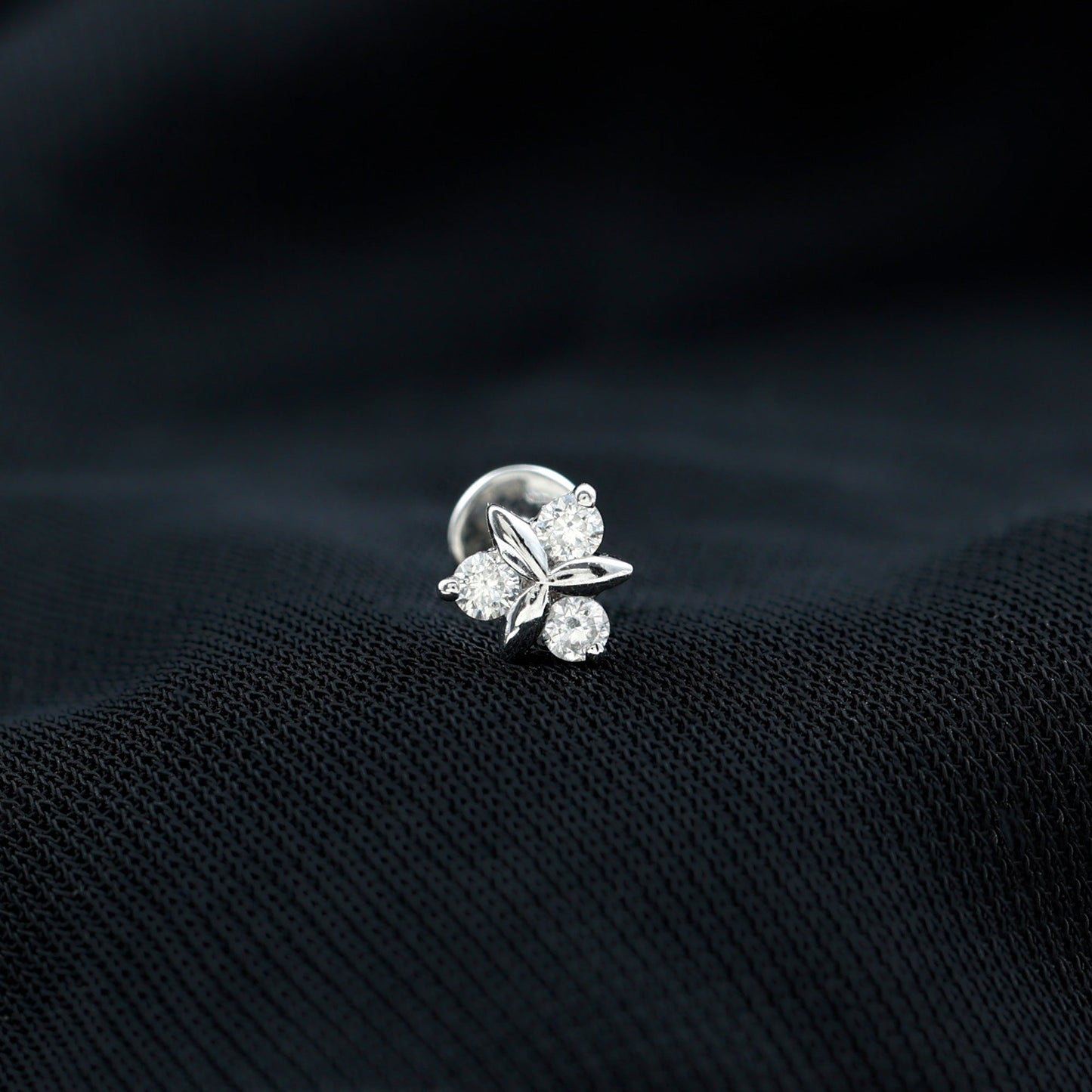 Brilliant Cut Diamond Floral Earring for Conch Piercing