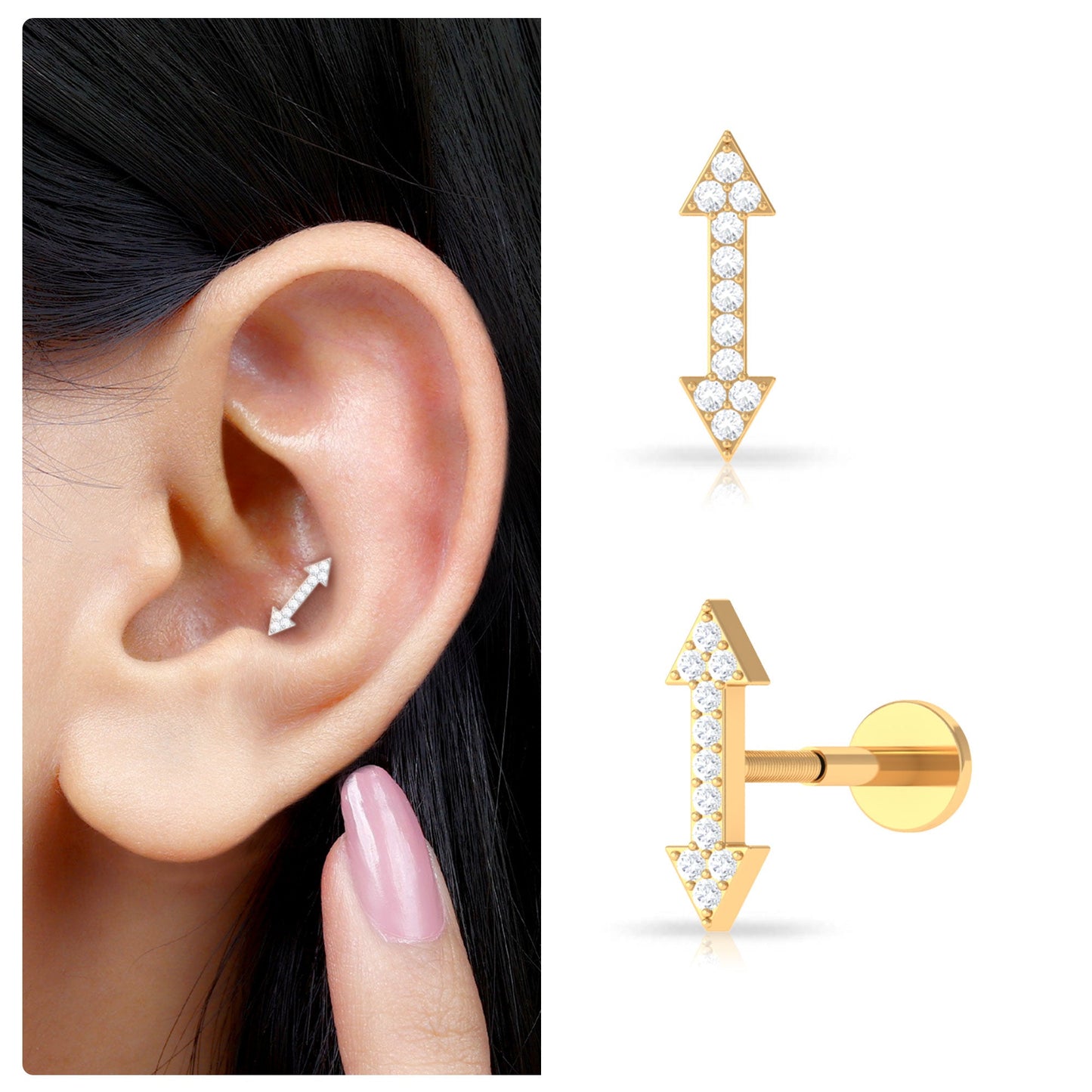 Natural Diamond Arrow Tragus Earring for Women