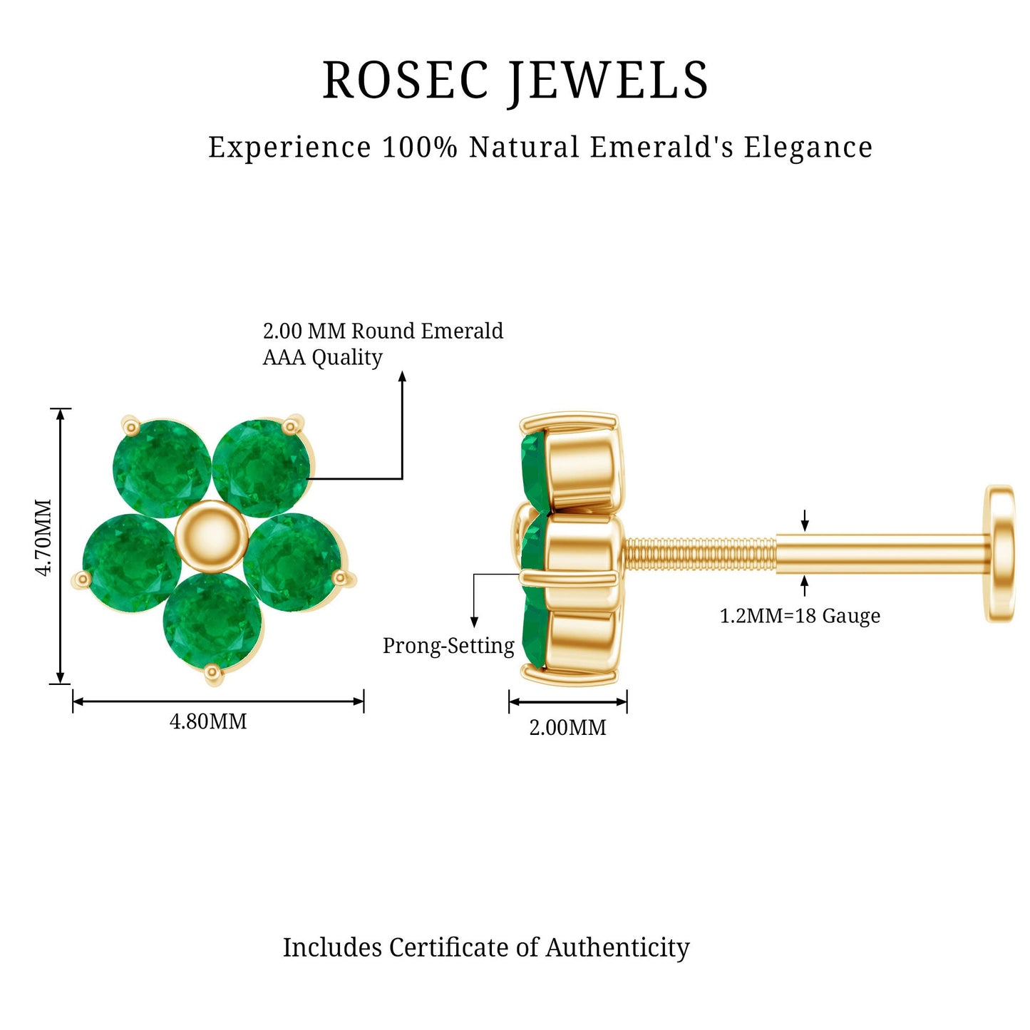 Natural Green Emerald Flower Conch Earring