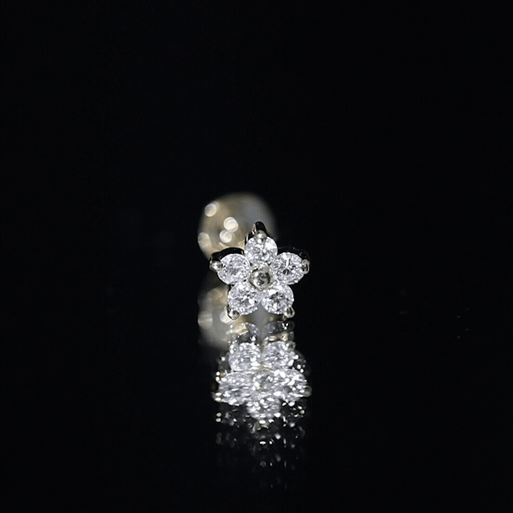 Minimalist Diamond Flower Tragus Earring with Flat Back