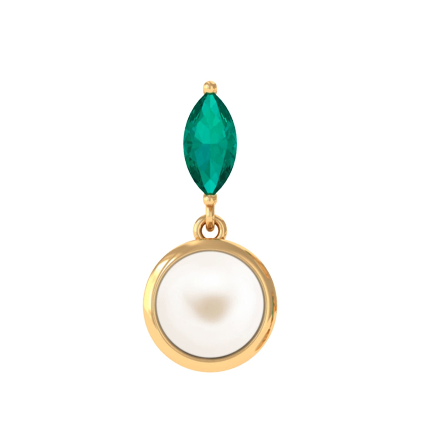 2 Carat Freshwater Pearl and Emerald Drop Earring for Helix Piercing