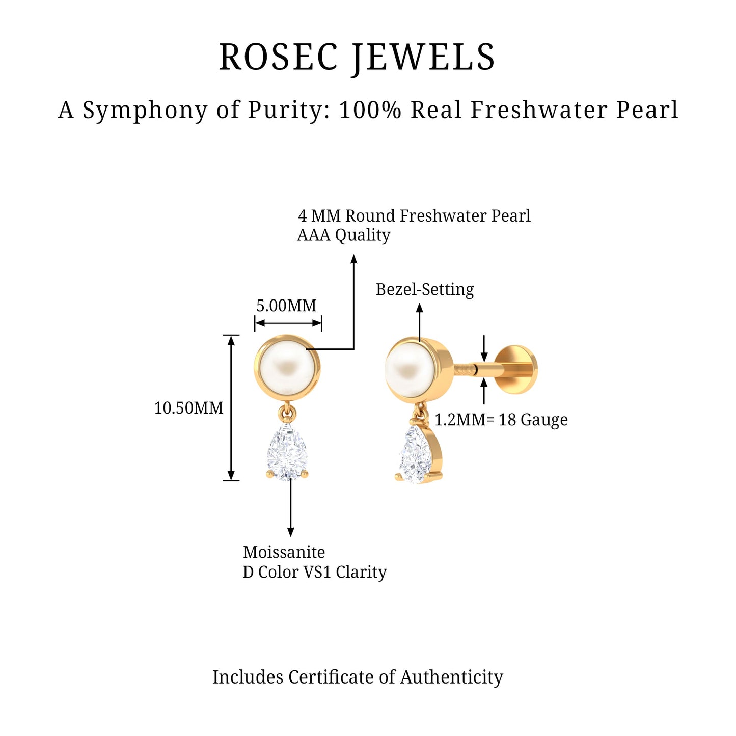 Certified Freshwater Pearl and Diamond Helix Drop Earring