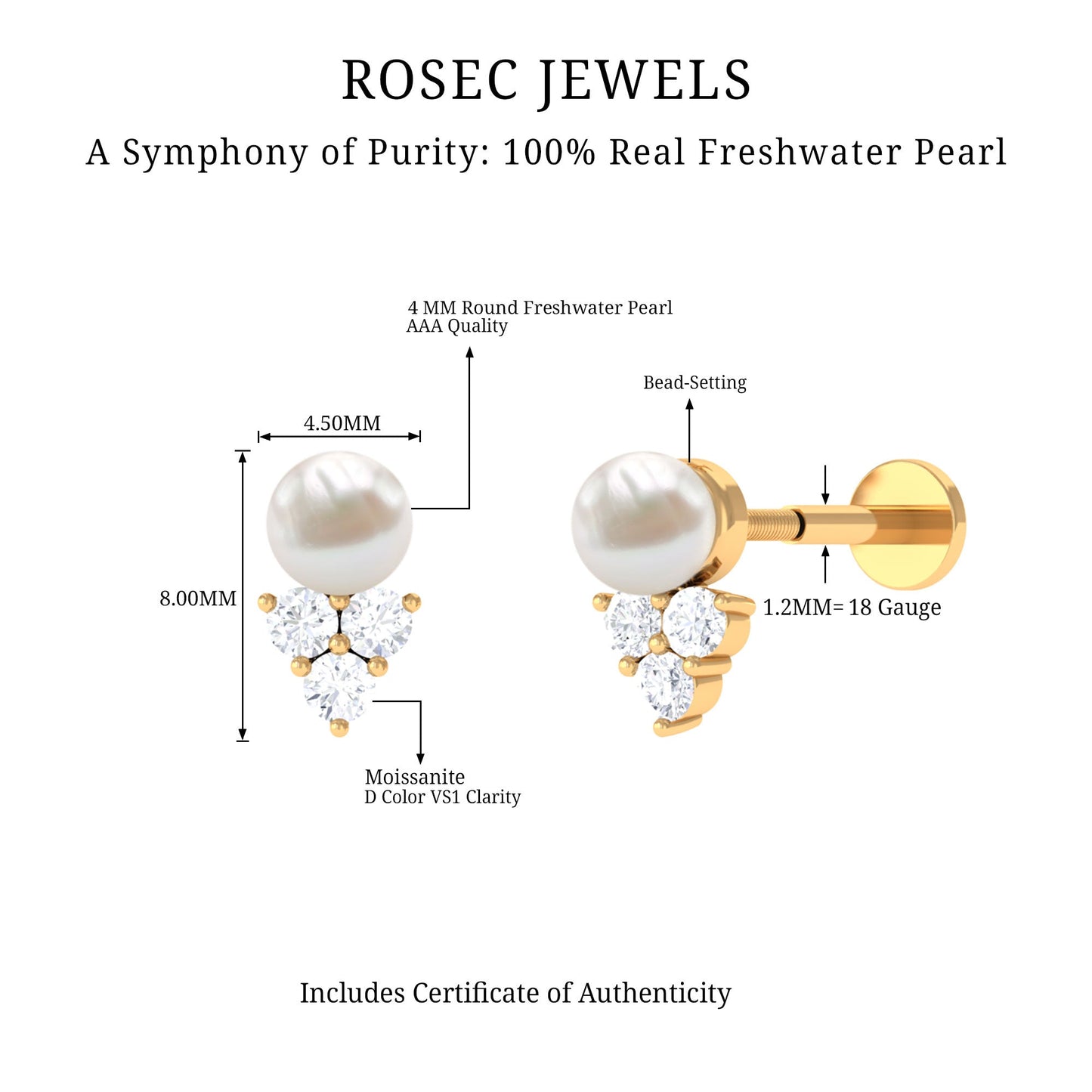 2 Carat Freshwater Pearl and Diamond Tragus Earring
