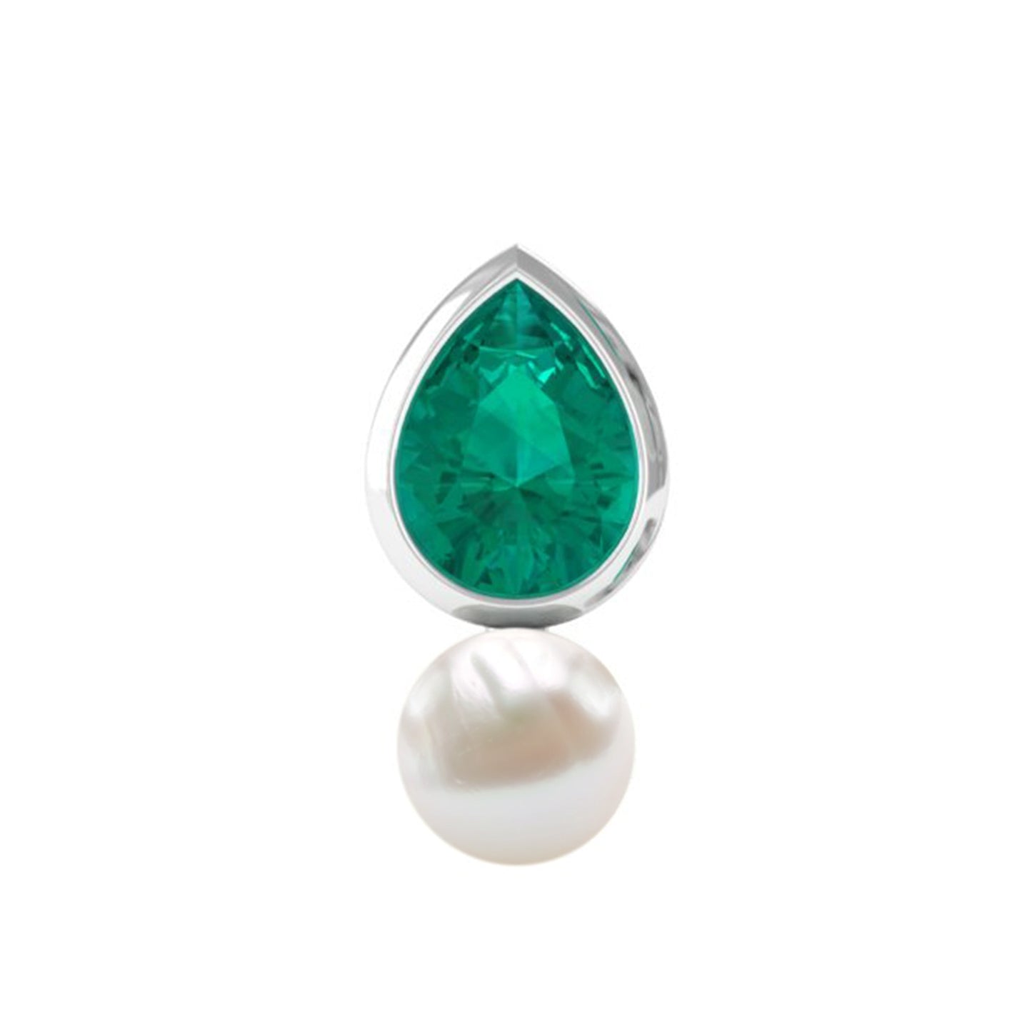 Pear Cut Green Emerald and Freshwater Pearl Tragus Earring
