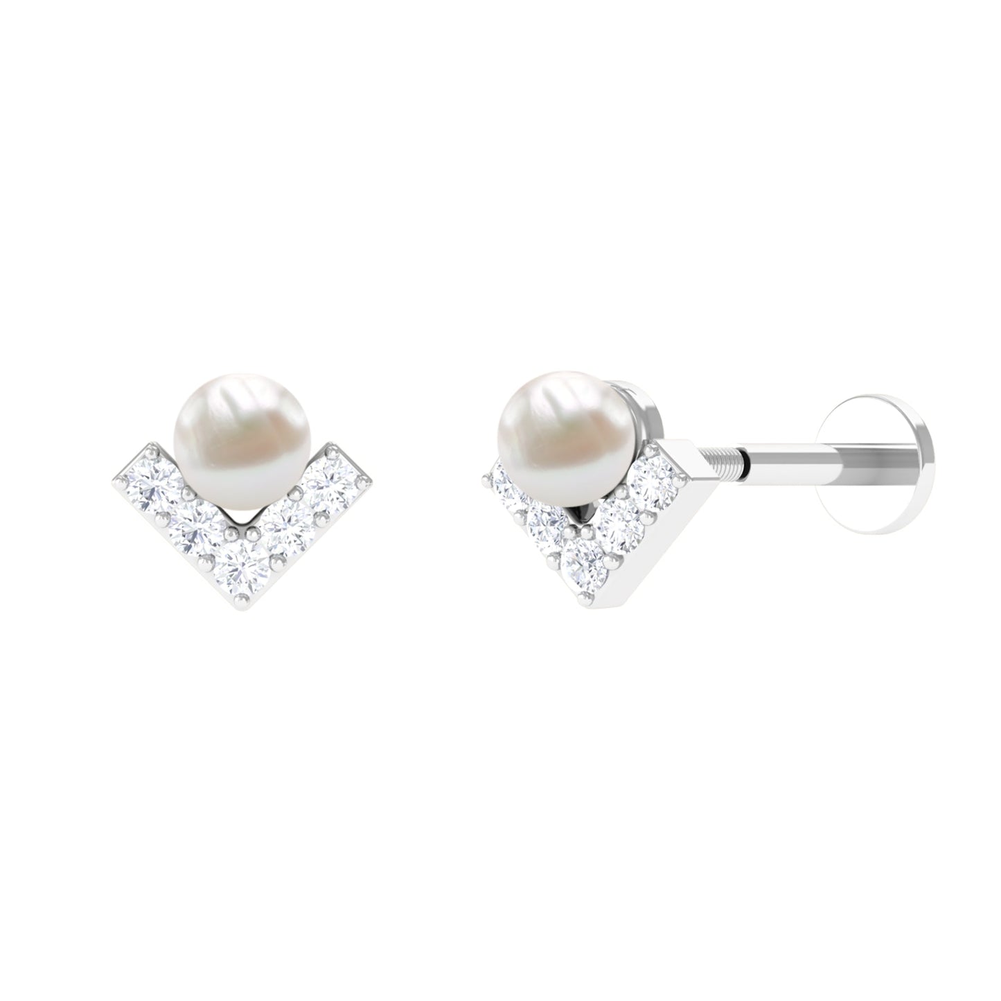Unique Freshwater Pearl Tragus Earring with Diamond