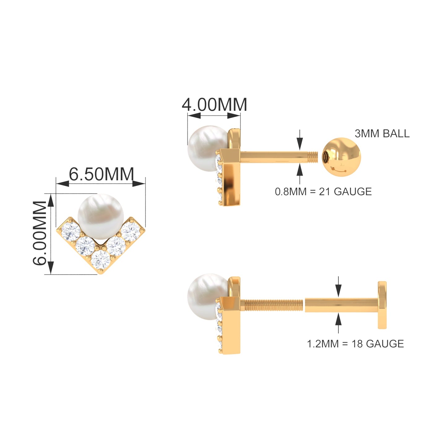 Unique Freshwater Pearl Tragus Earring with Diamond