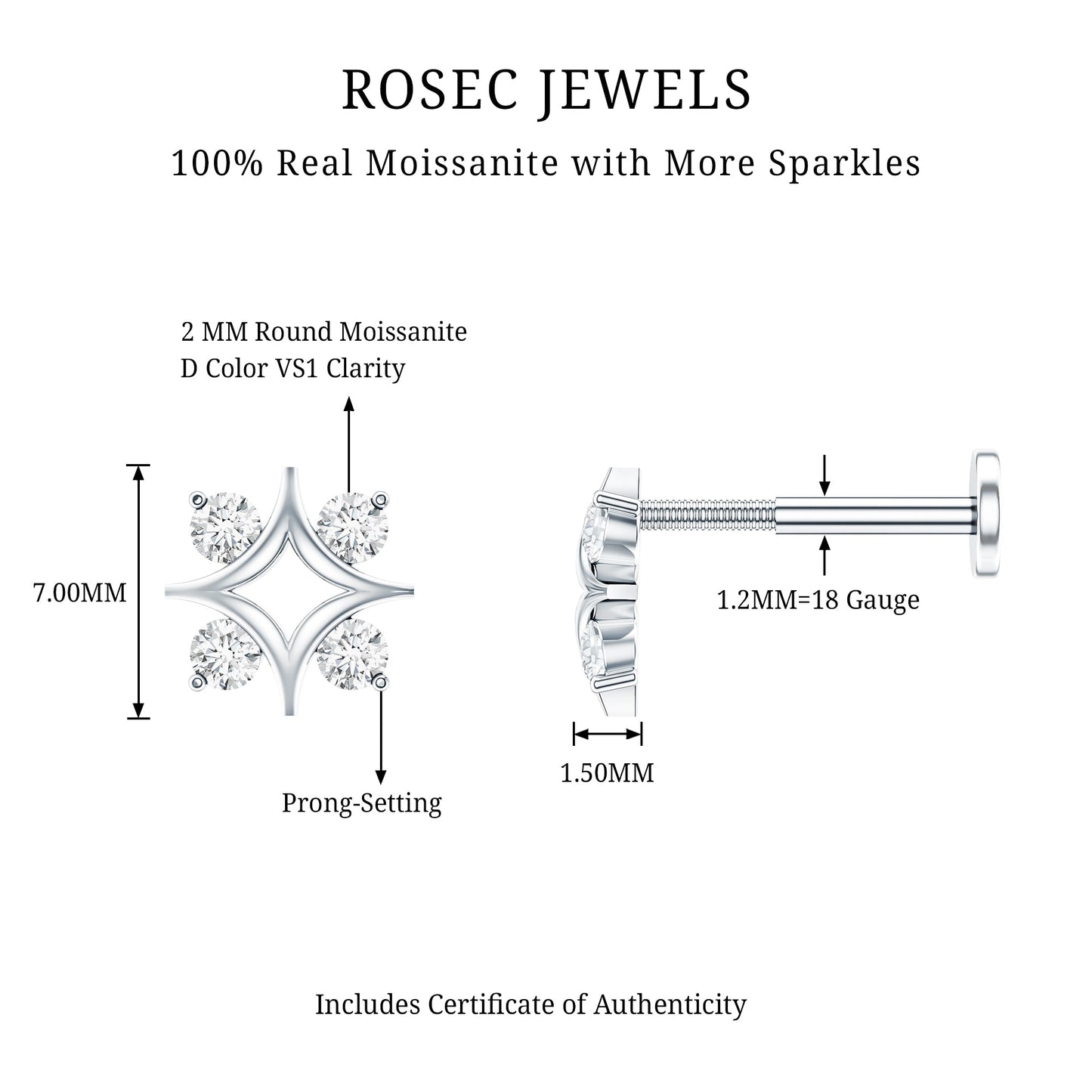 Round Moissanite Star Earring for Helix Piercing