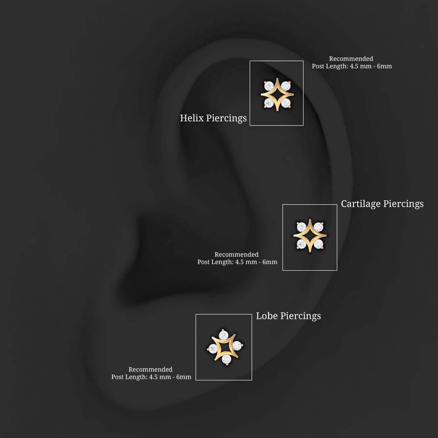 Round Moissanite Star Earring for Helix Piercing