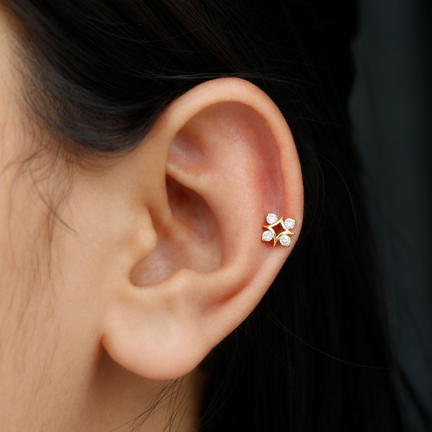 Round Moissanite Star Earring for Helix Piercing