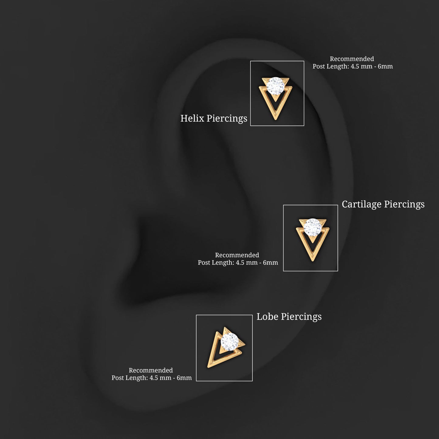 Certified Moissanite Triangle Tragus Earring