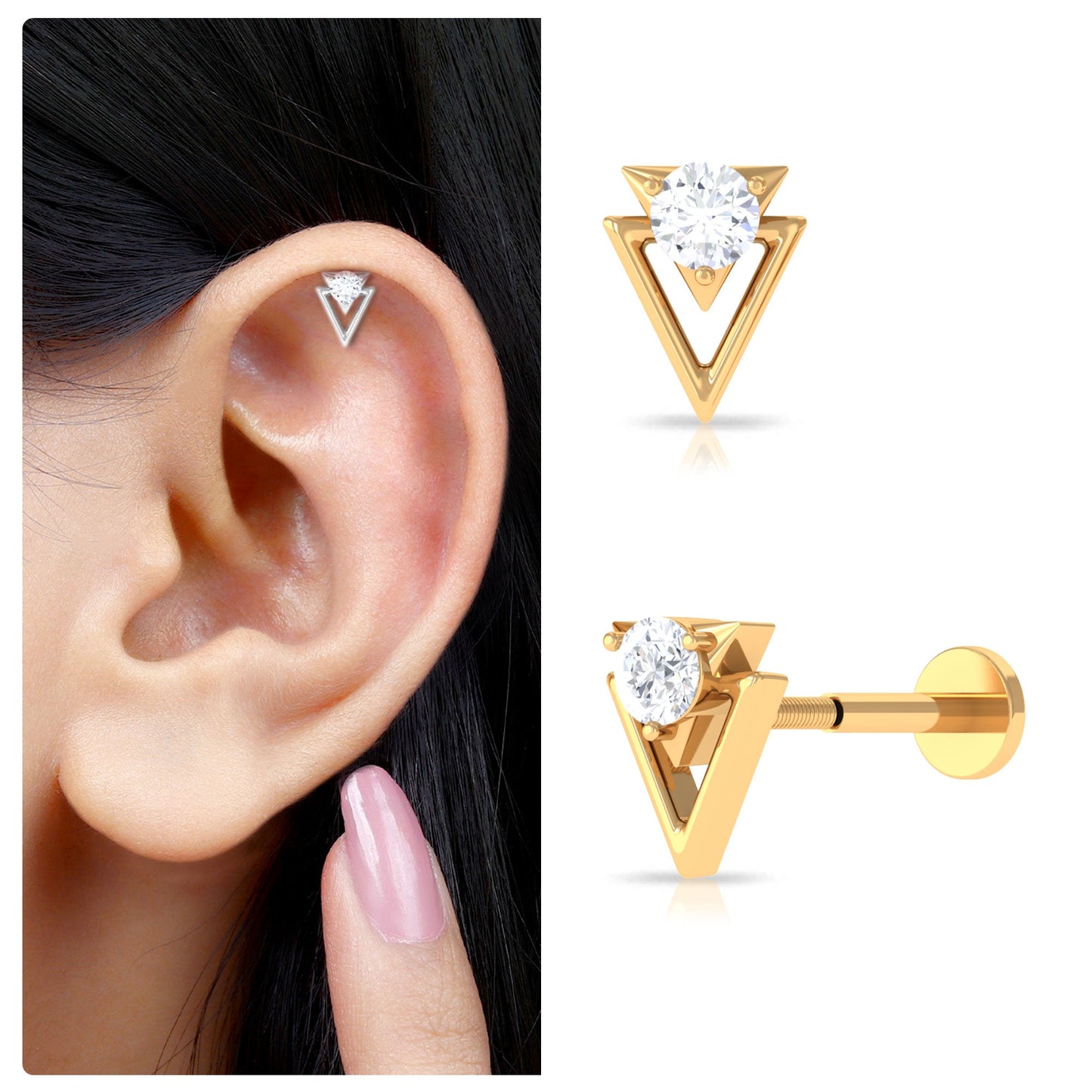 Certified Moissanite Triangle Tragus Earring