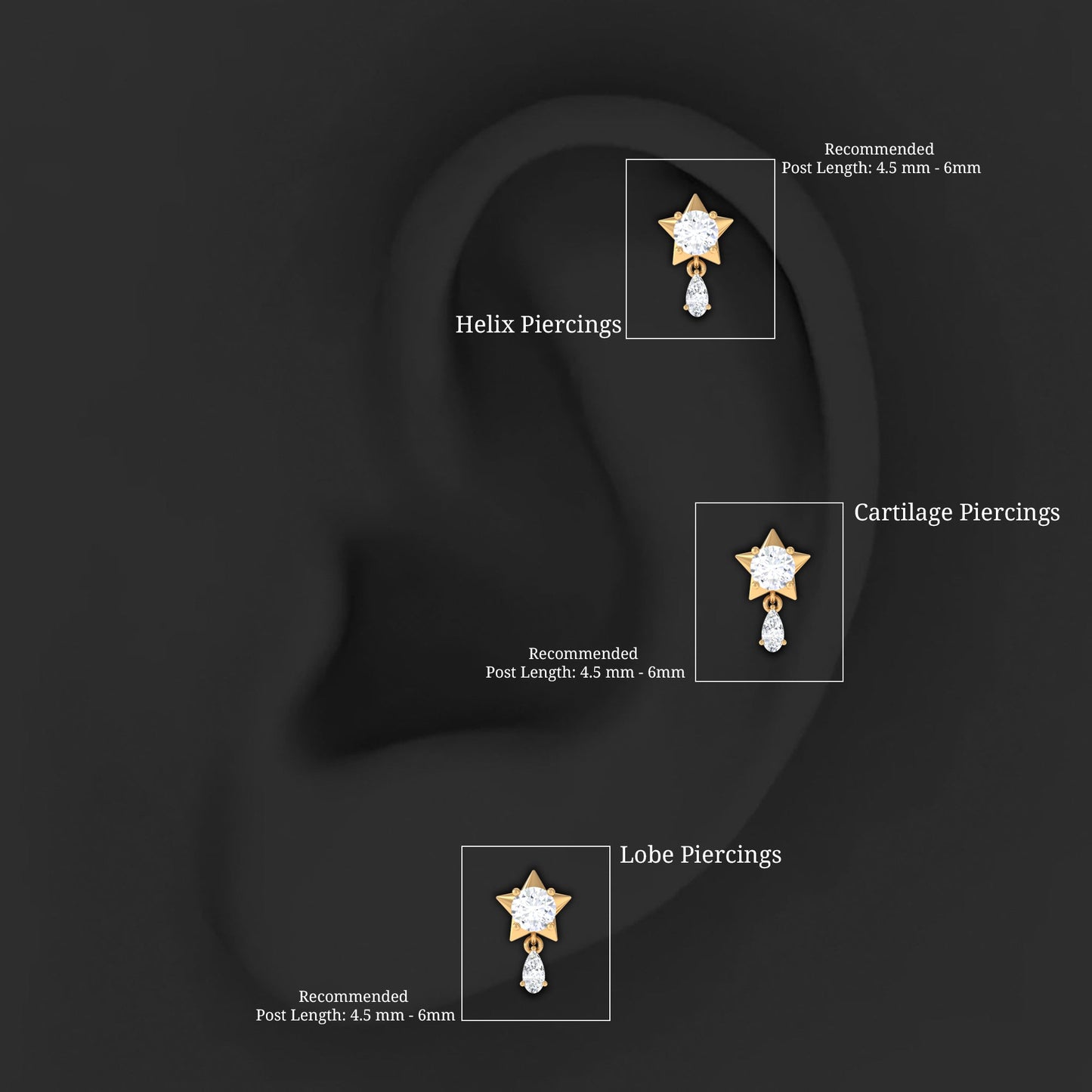 Unique Moissanite Star Drop Earring for Cartilage Piercing