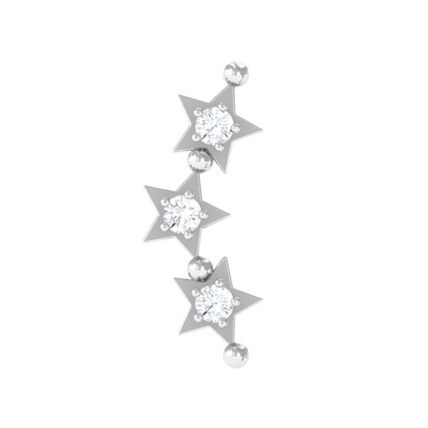 Moissanite Triple Star Ear Climber Earring
