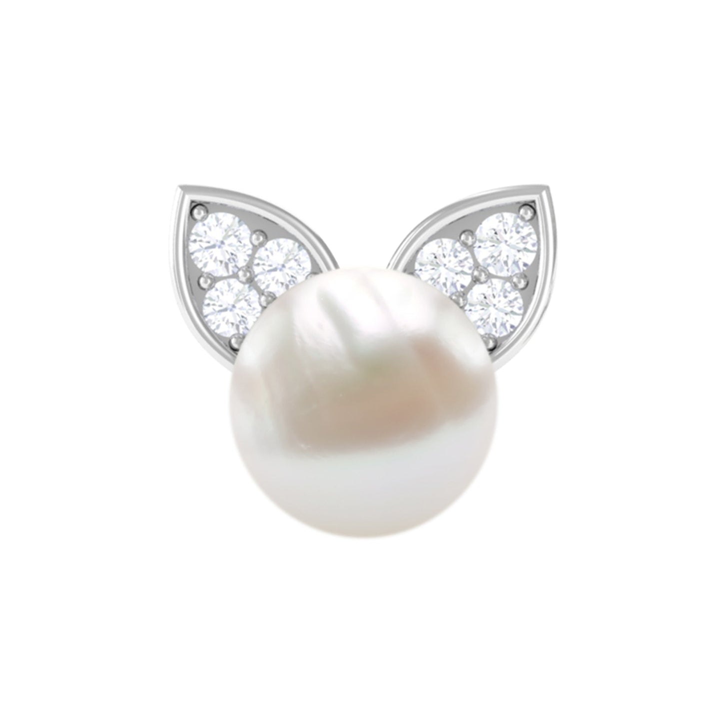 Cute Freshwater Pearl and Diamond Cat Cartilage Earring