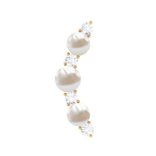Simple Freshwater Pearl and Moissanite Climber Earring