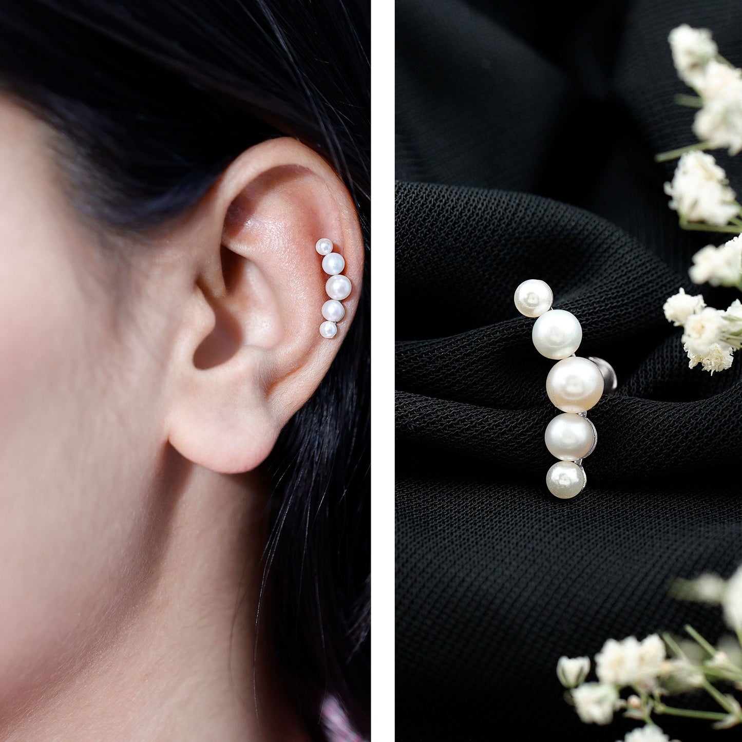 Round Freshwater Pearl Crawler Earring for Women