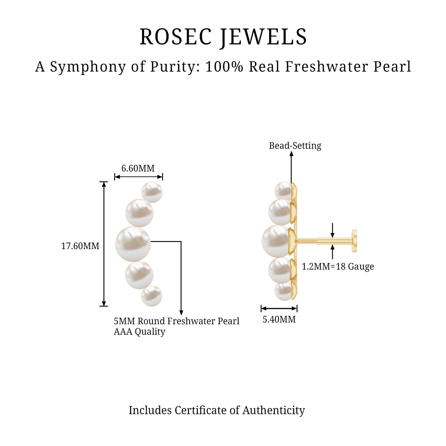 Round Freshwater Pearl Crawler Earring for Women