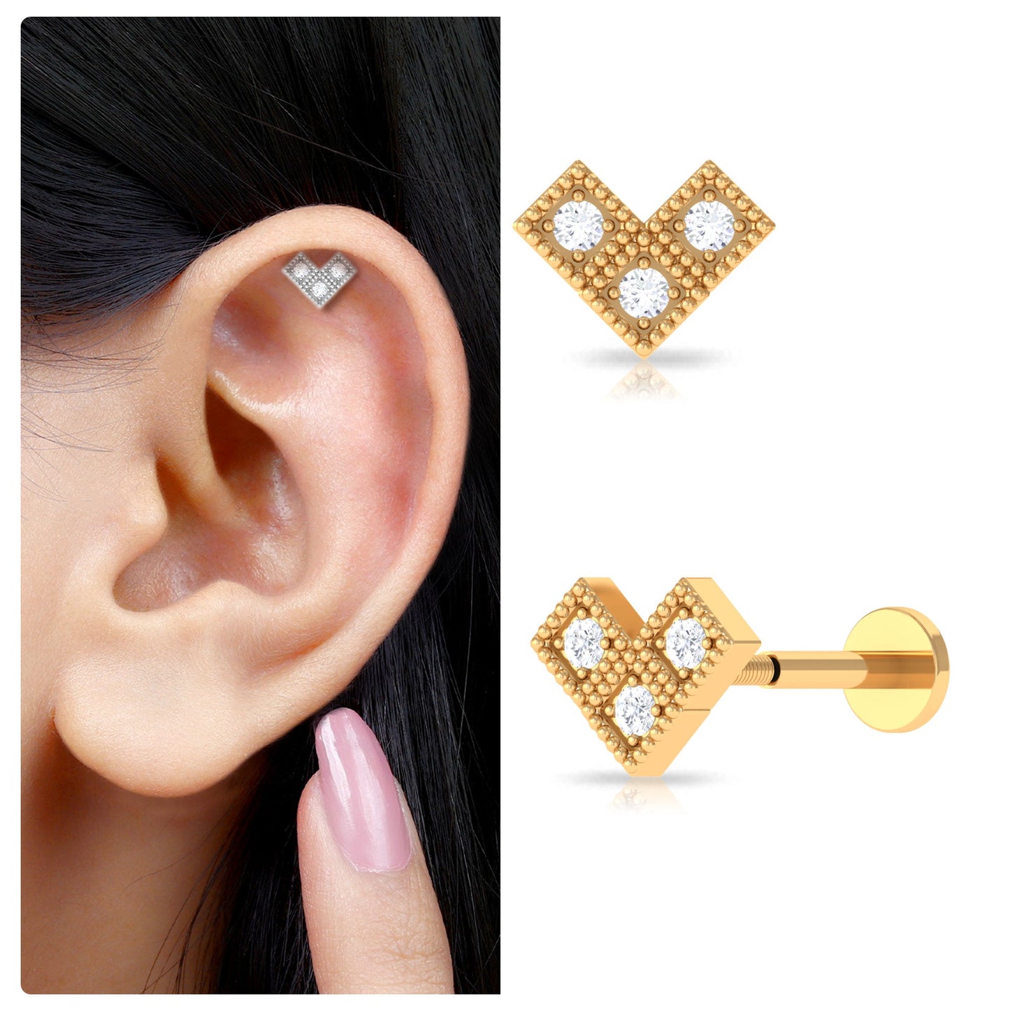 Round Diamond V Shape Earring for Helix Earring