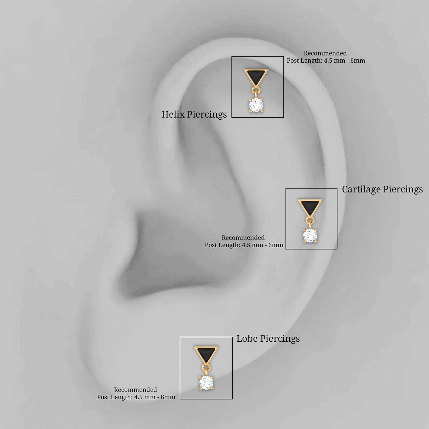 Unique Diamond Triangle Helix Drop Earring with Black Enamel