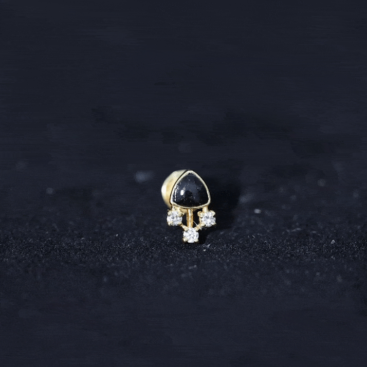 Genuine Diamond and Black Enamel Unique Tragus Earring