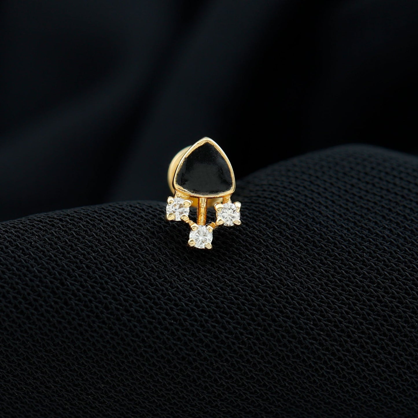 Genuine Diamond and Black Enamel Unique Tragus Earring