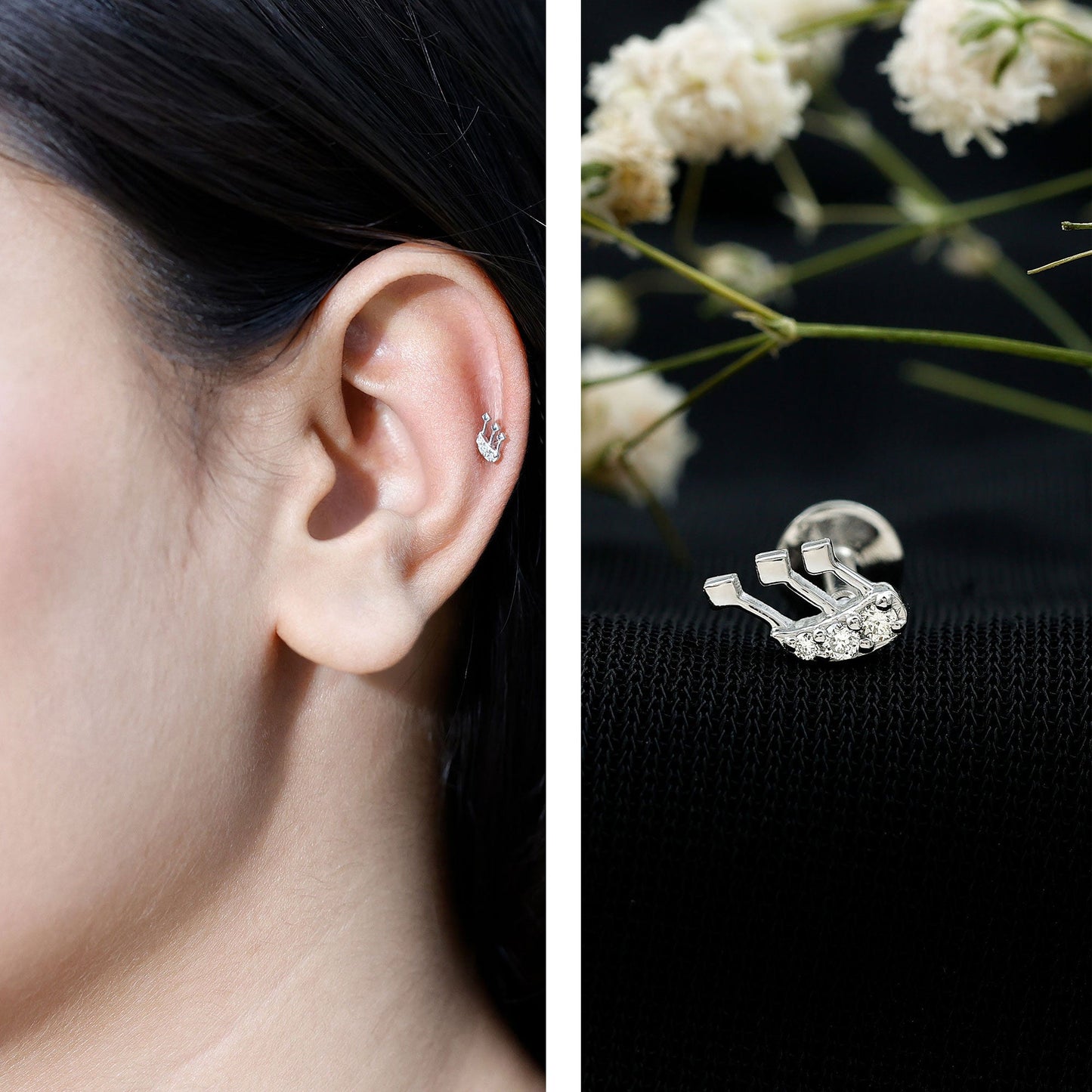 Real Diamond Music Note Earring for Cartilage Piercing