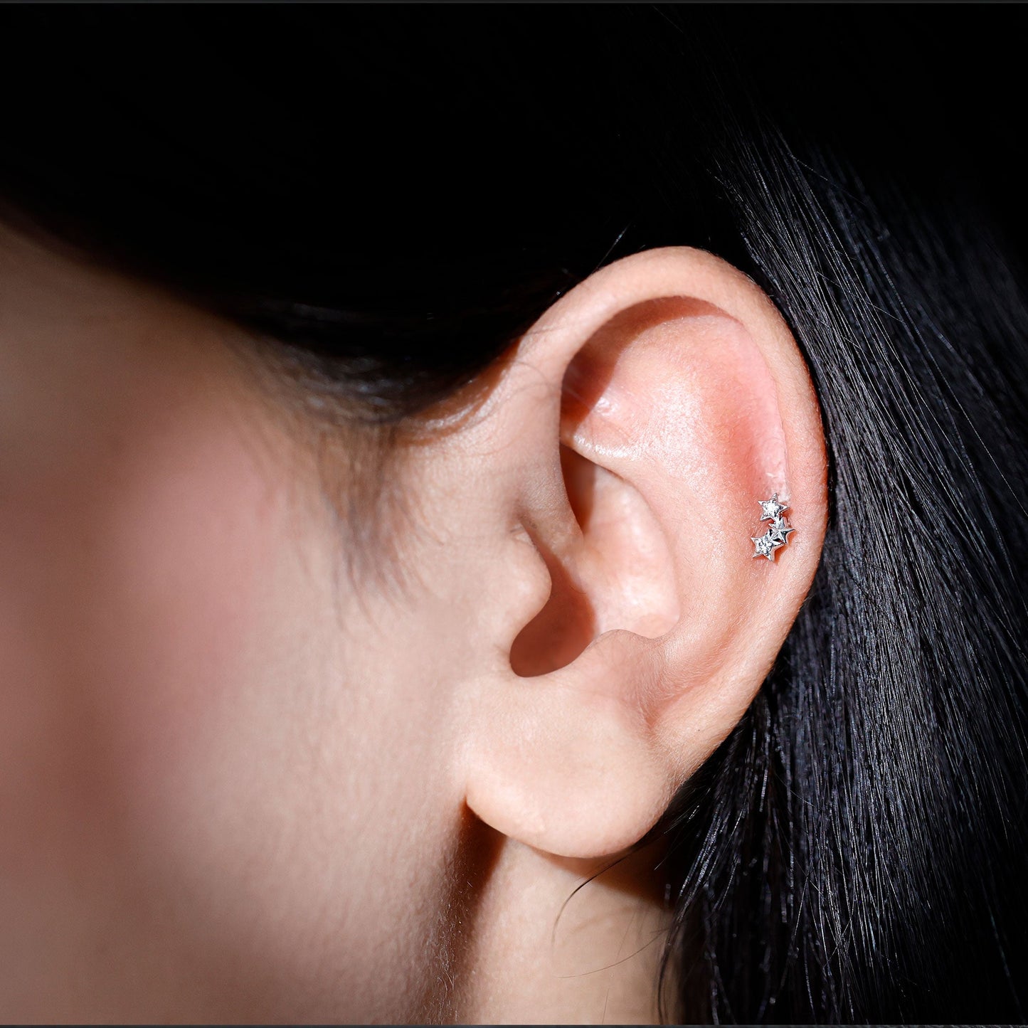 Genuine Round Diamond Three Star Cartilage Earring