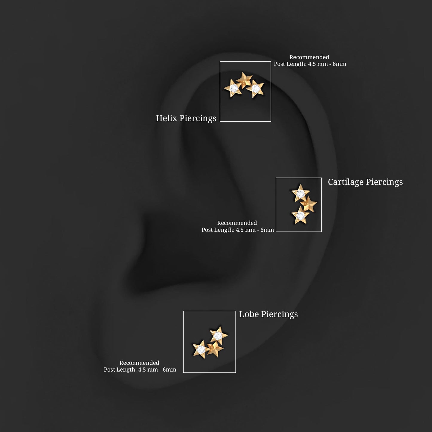 Genuine Round Diamond Three Star Cartilage Earring