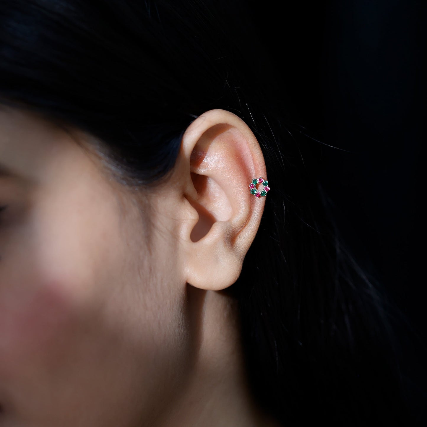 Lab Created Ruby and Created Emerald Wreath Helix Earring