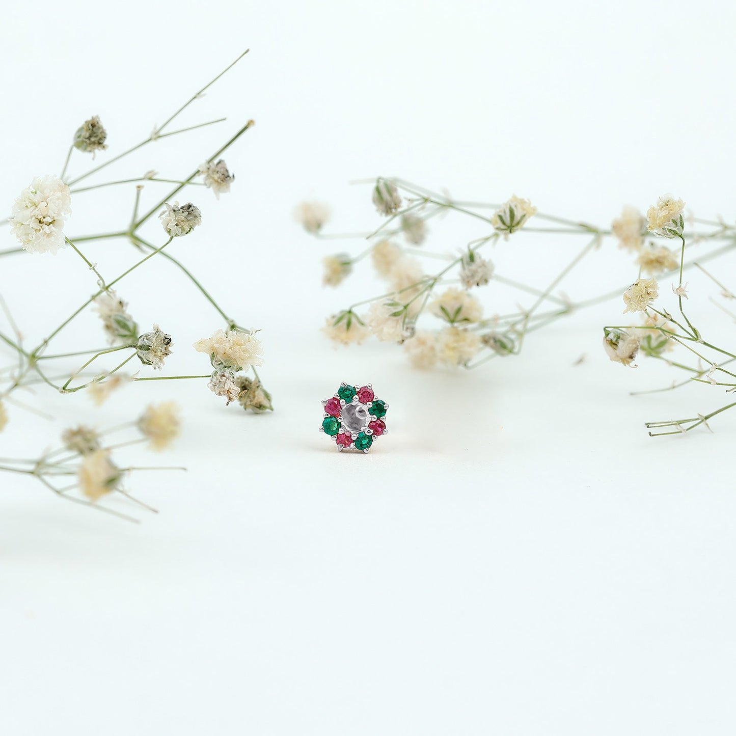 Lab Created Ruby and Created Emerald Wreath Helix Earring