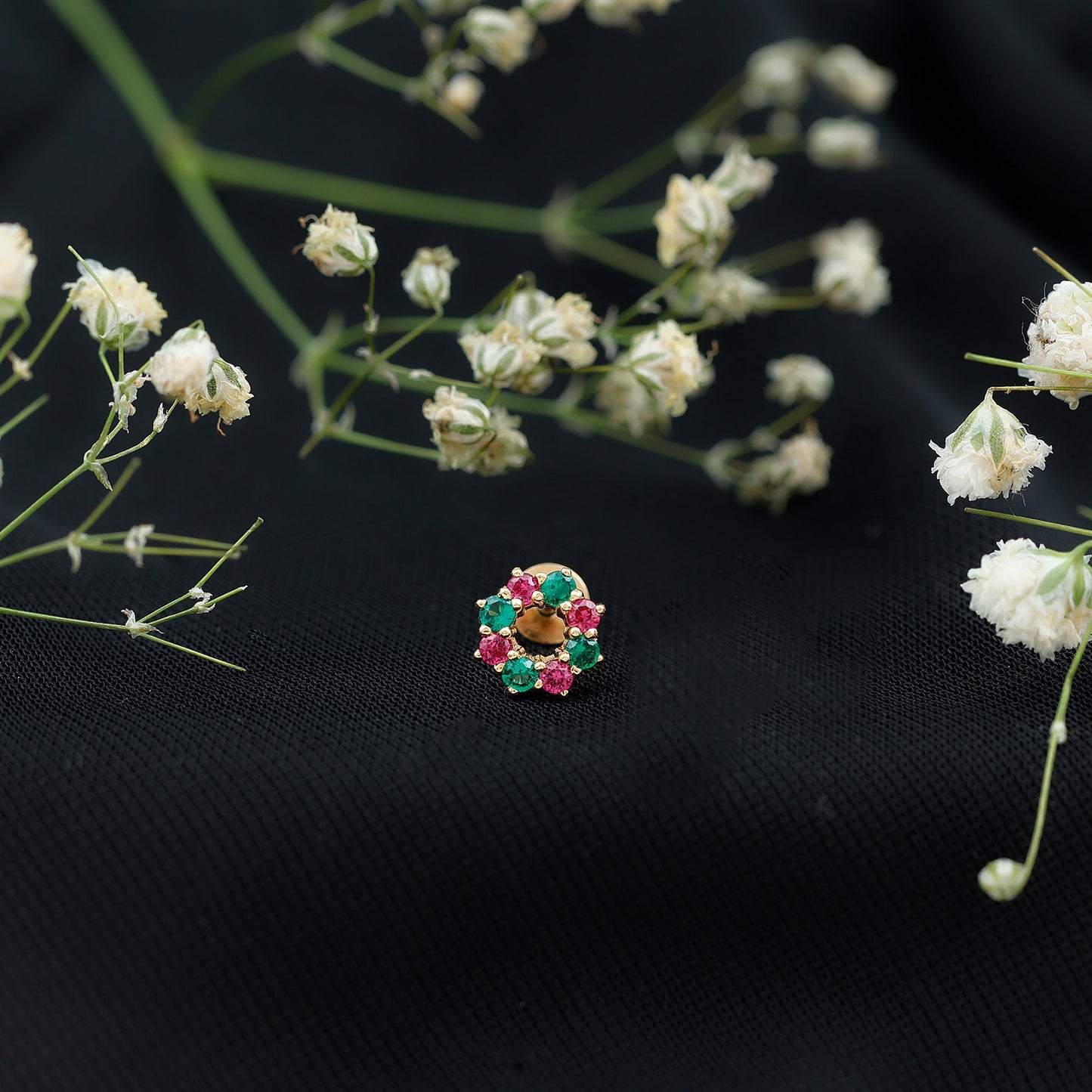 Lab Created Ruby and Created Emerald Wreath Helix Earring