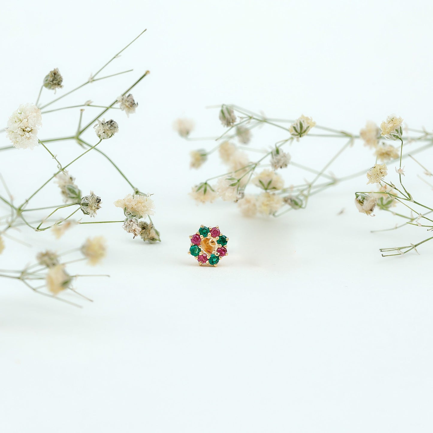 Lab Created Ruby and Created Emerald Wreath Helix Earring