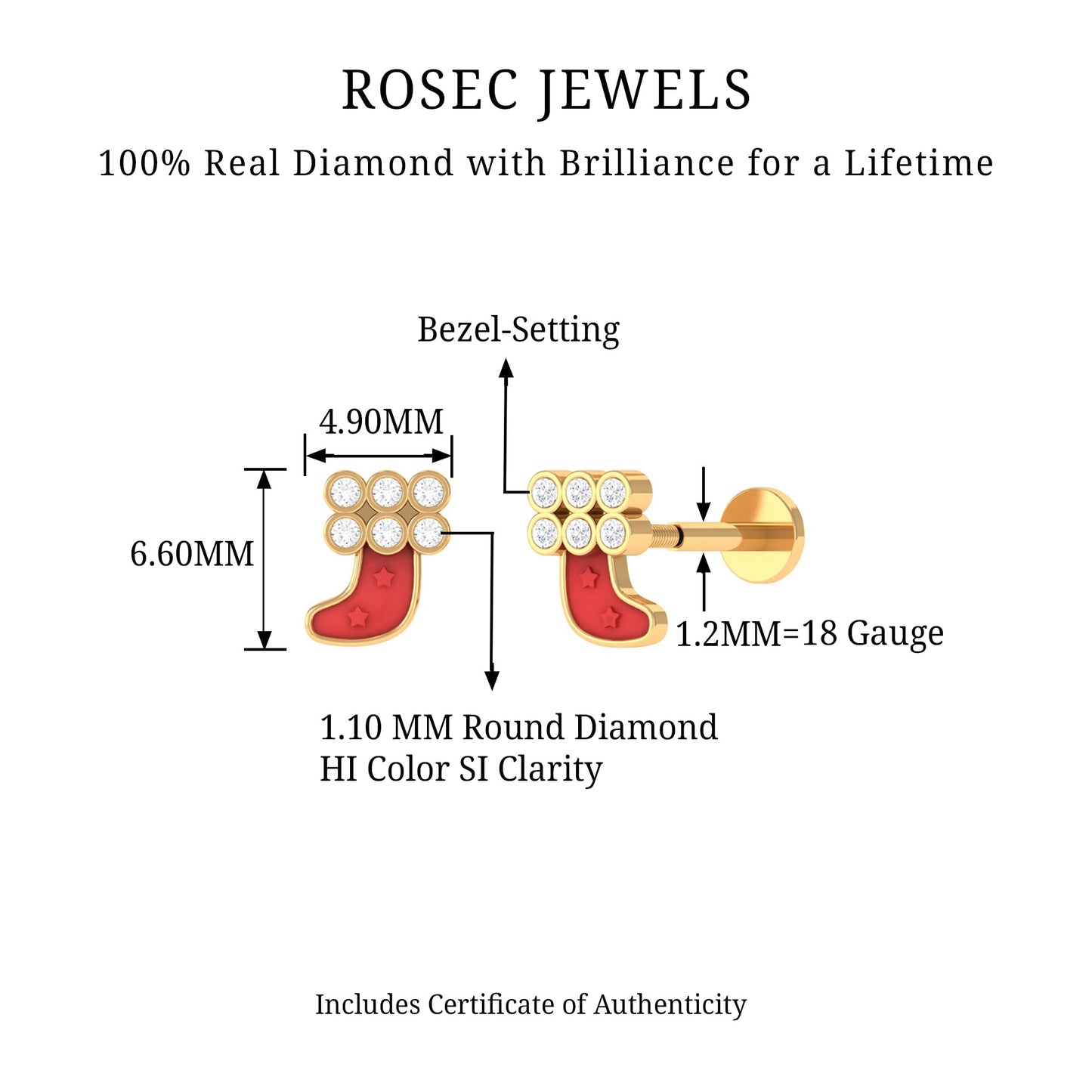 Natural Diamond Cute Christmas Stocking Earring