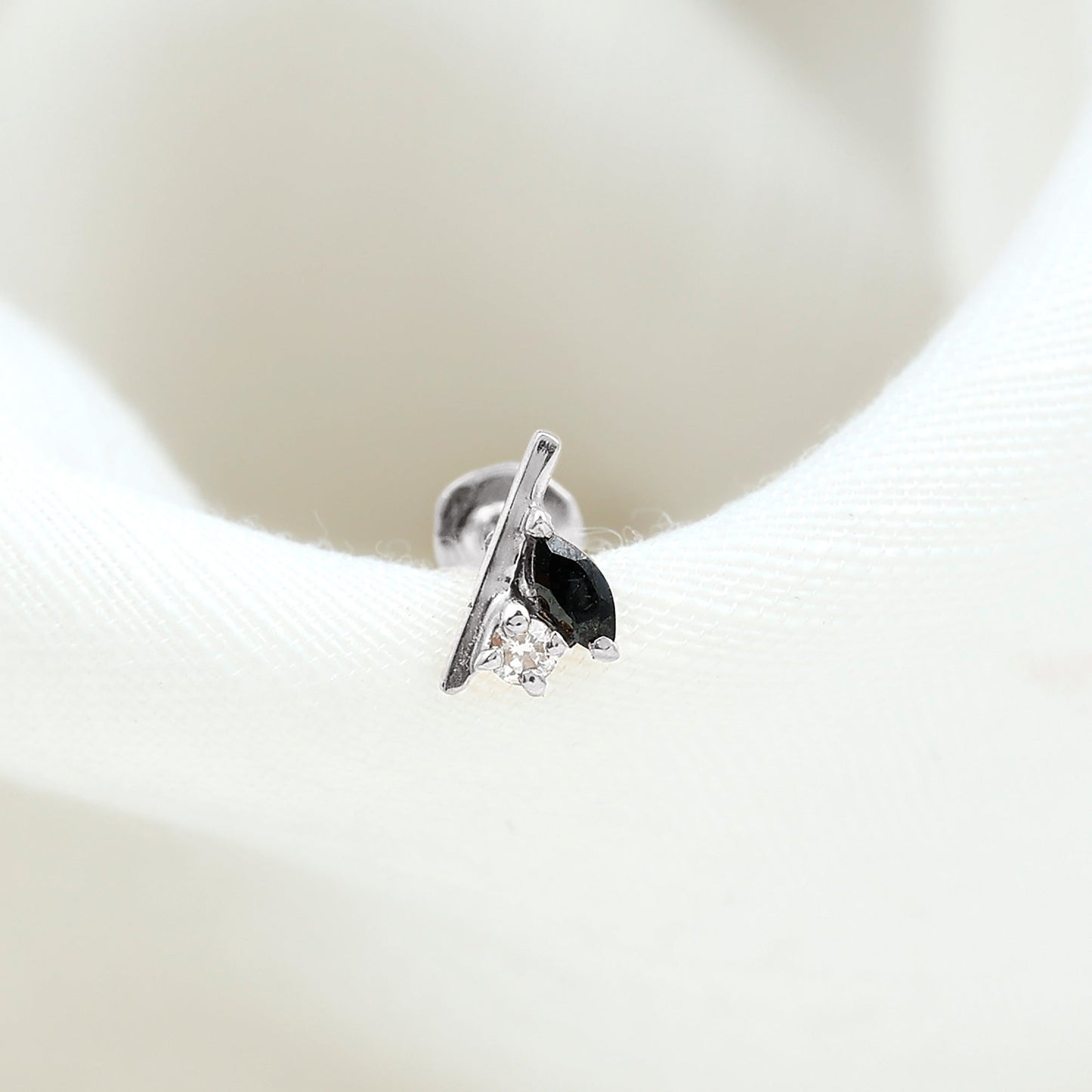 Contemporary Lab Grown Black and White Diamond Helix Earring