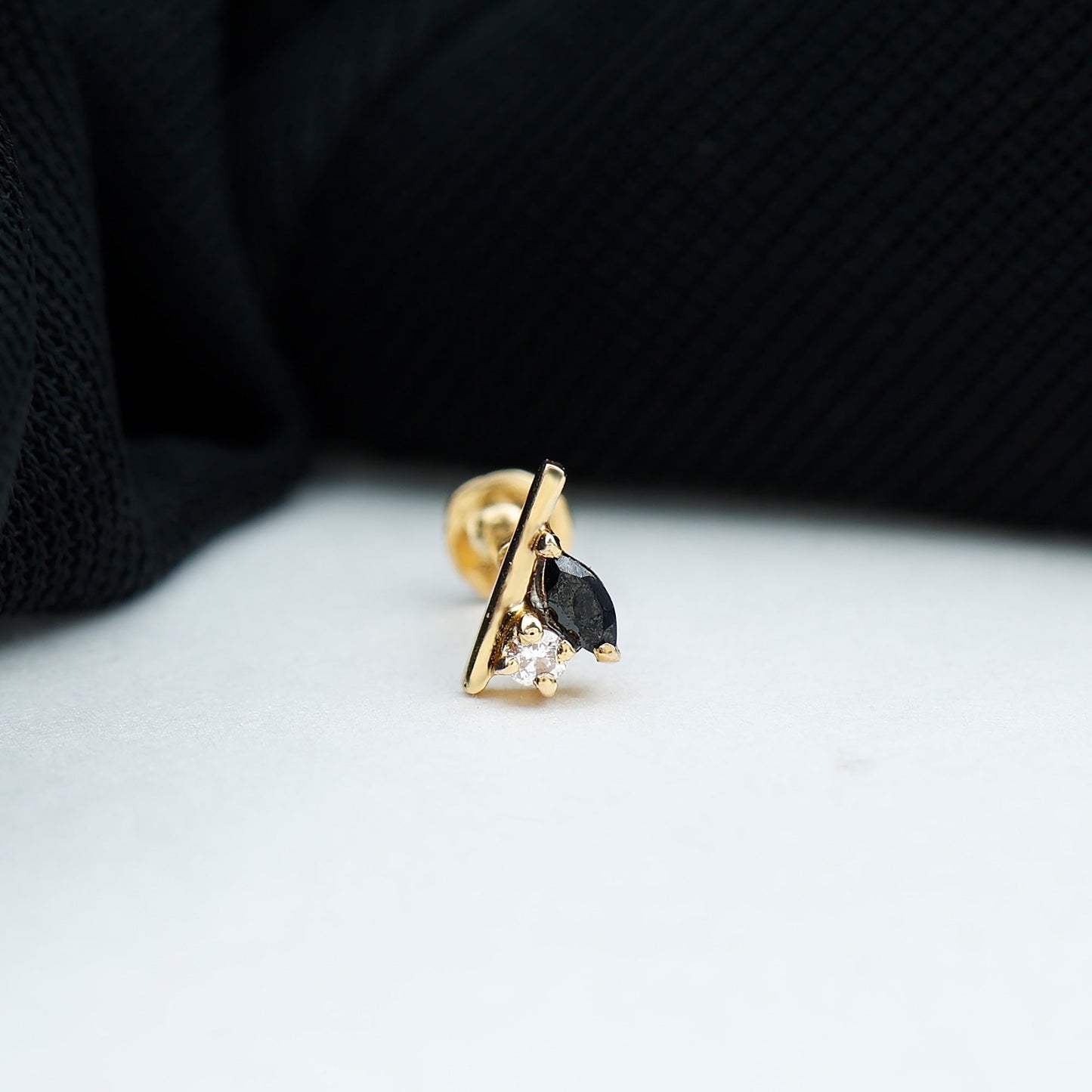 Contemporary Lab Grown Black and White Diamond Helix Earring