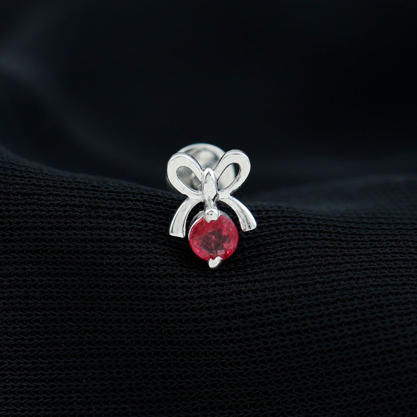 Red Ruby Cute Christmas Bow Cartilage Earring