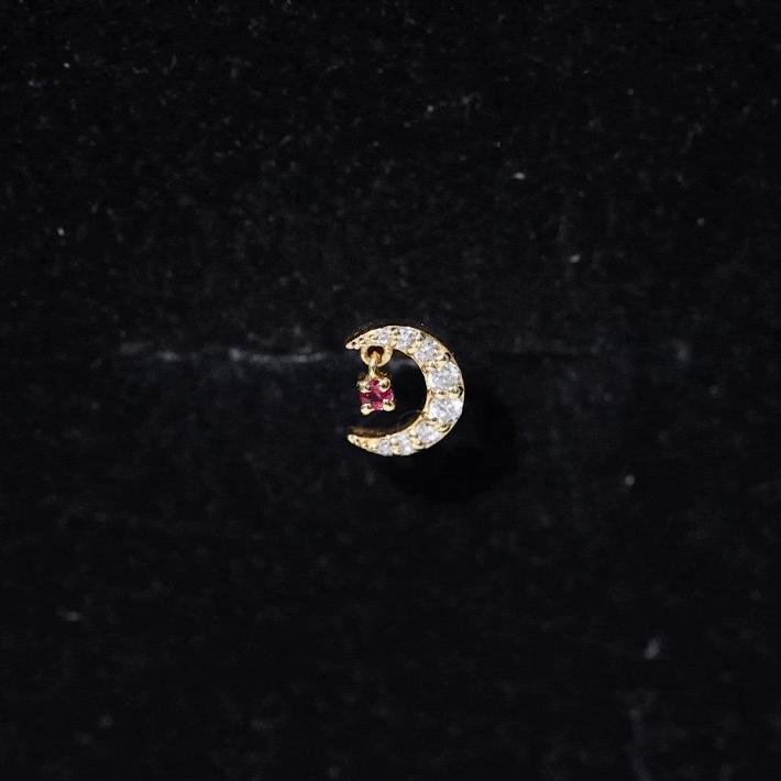 Natural Ruby and Lab Diamond Crescent Moon Helix Earring