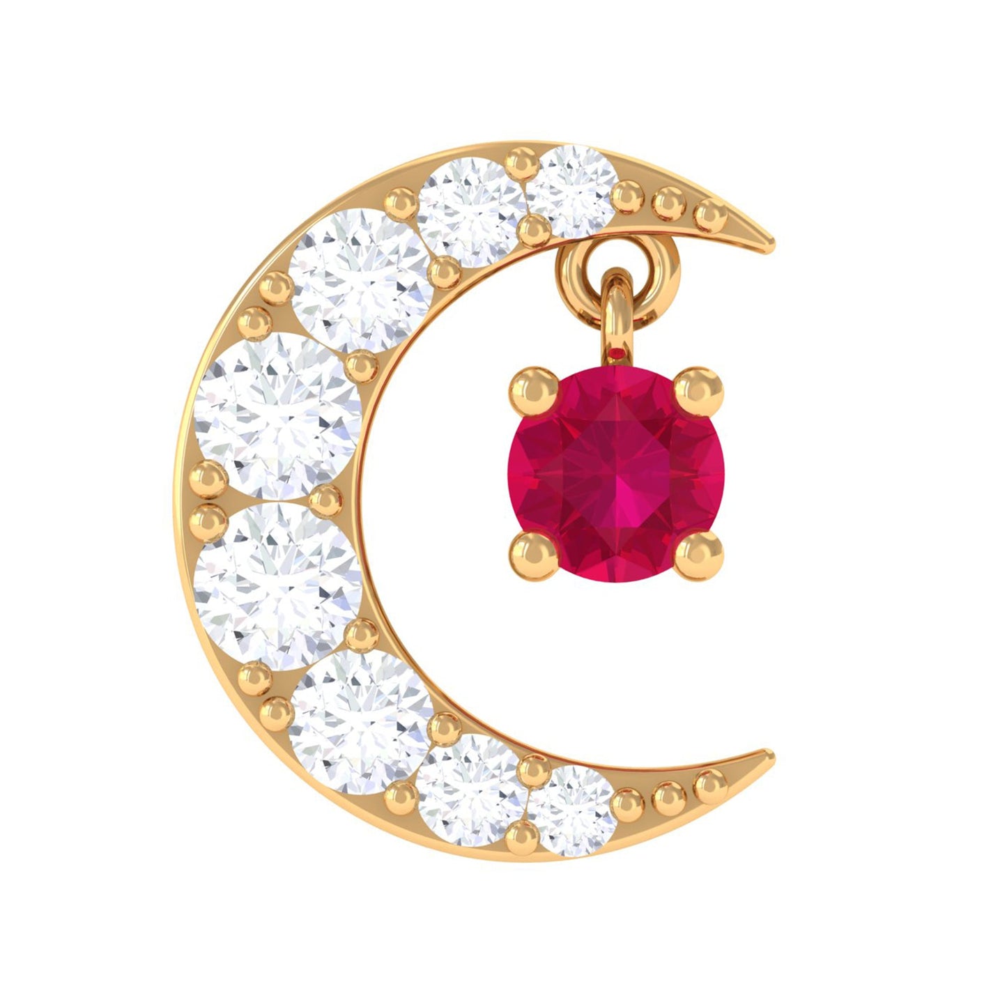 Natural Ruby and Lab Diamond Crescent Moon Helix Earring