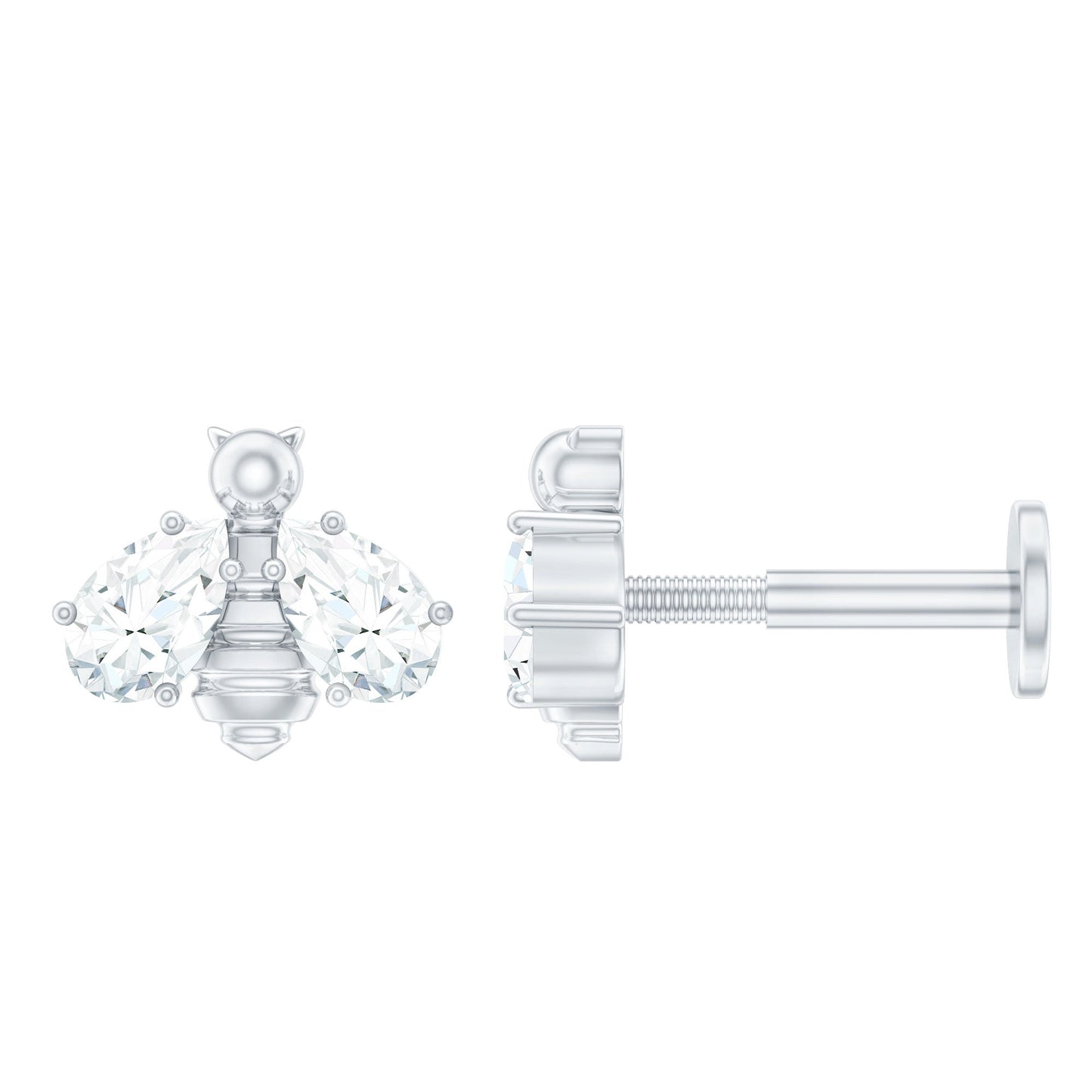 Pear Cut Moissanite Bee Earring for Cartilage Piercing