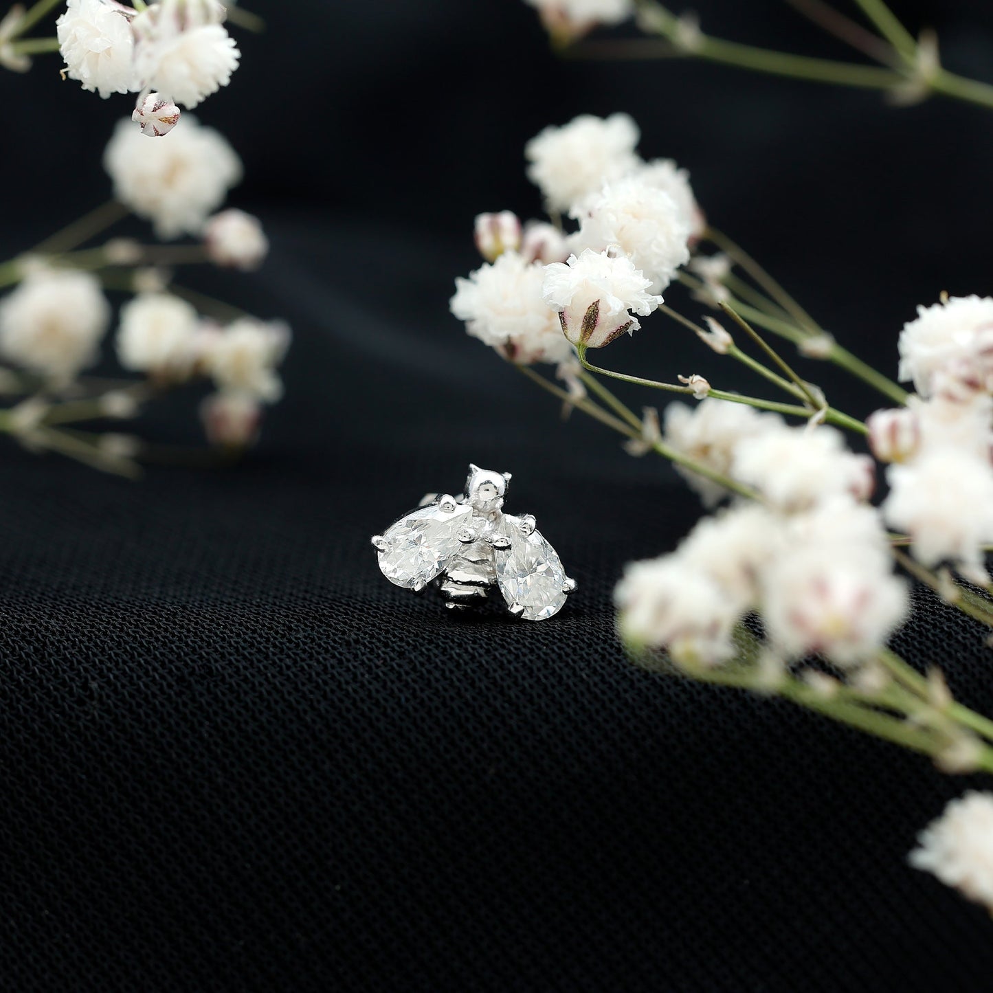 Pear Cut Moissanite Bee Earring for Cartilage Piercing