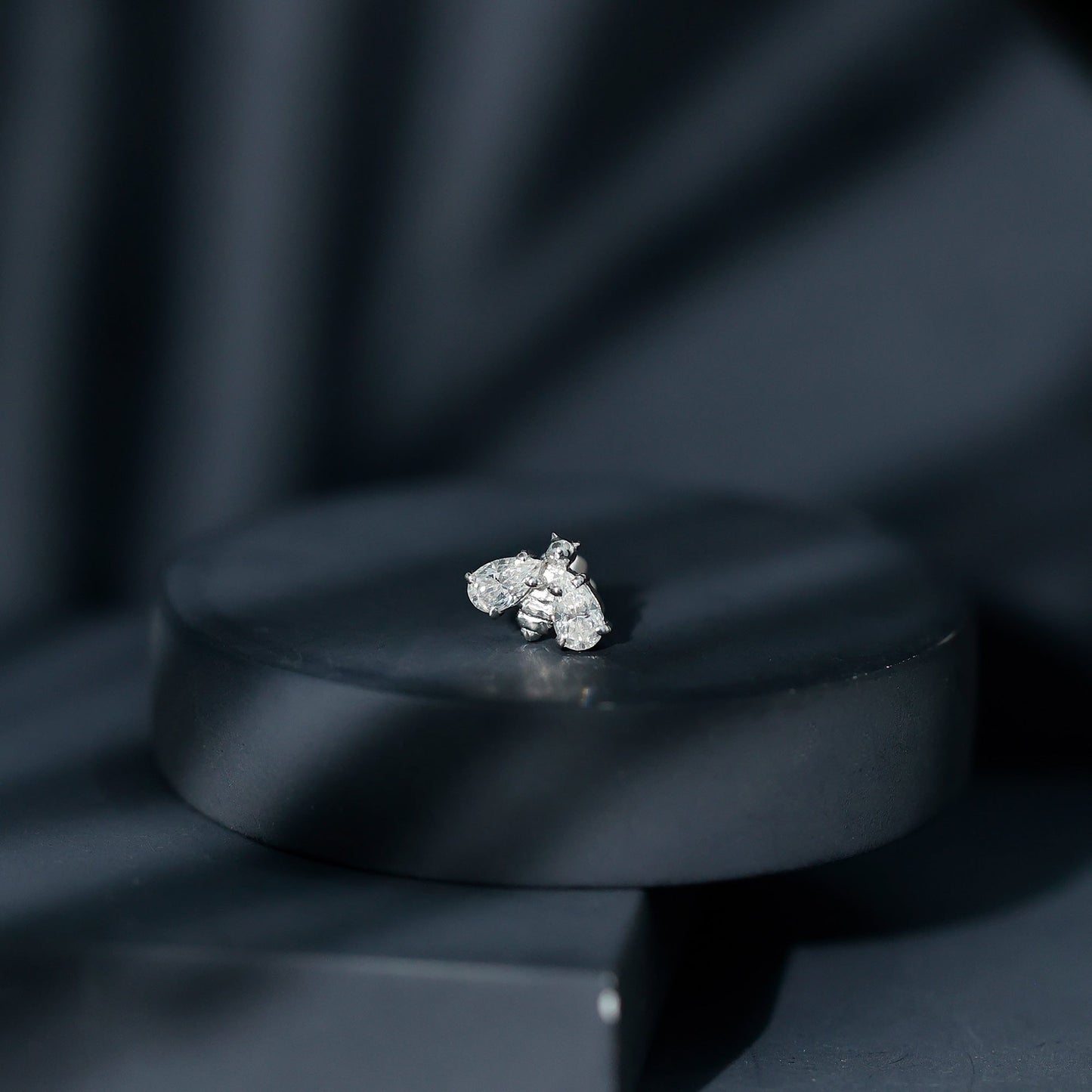 Pear Cut Moissanite Bee Earring for Cartilage Piercing