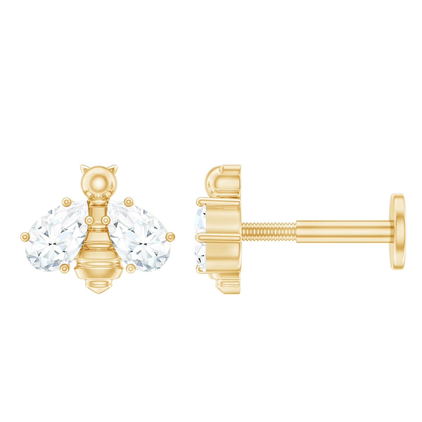 Pear Cut Moissanite Bee Earring for Cartilage Piercing