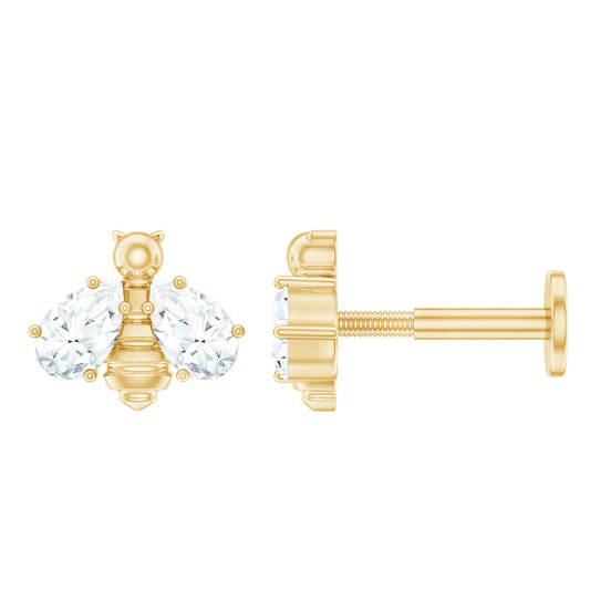 Pear Cut Moissanite Bee Earring for Cartilage Piercing