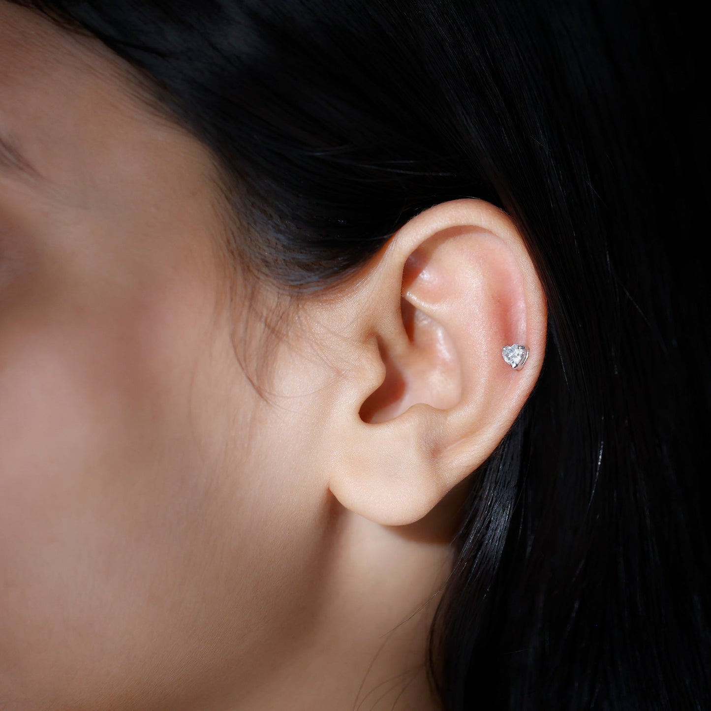 Solitaire Diamond Heart Earring with Flat Back