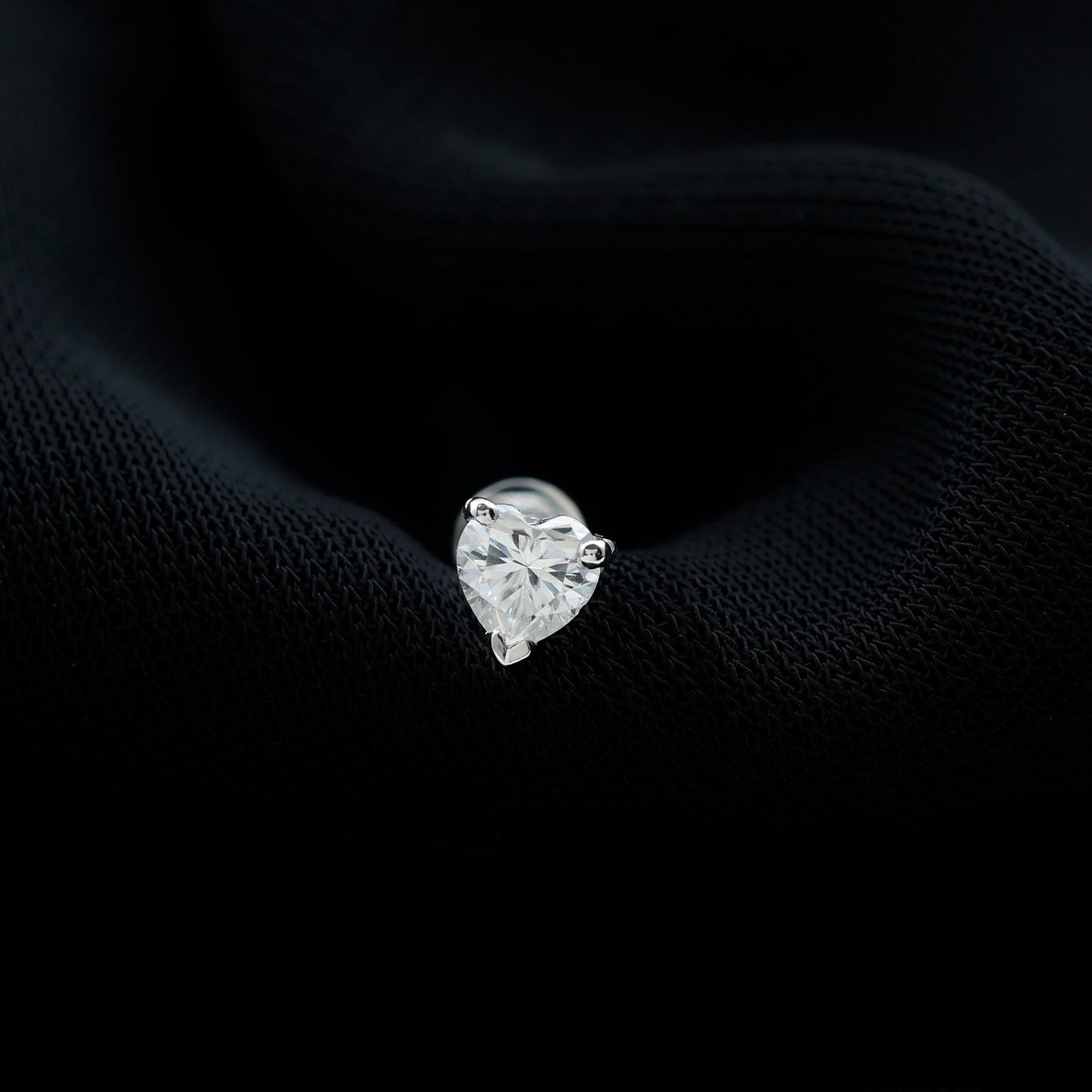 Solitaire Diamond Heart Earring with Flat Back