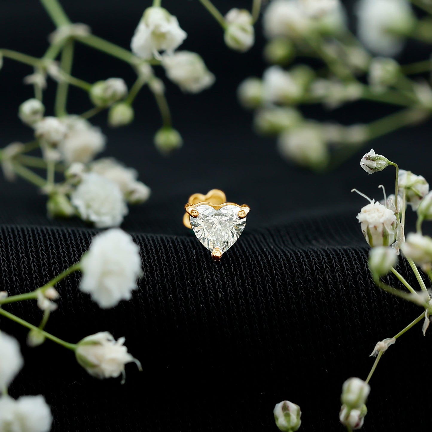 Solitaire Diamond Heart Earring with Flat Back