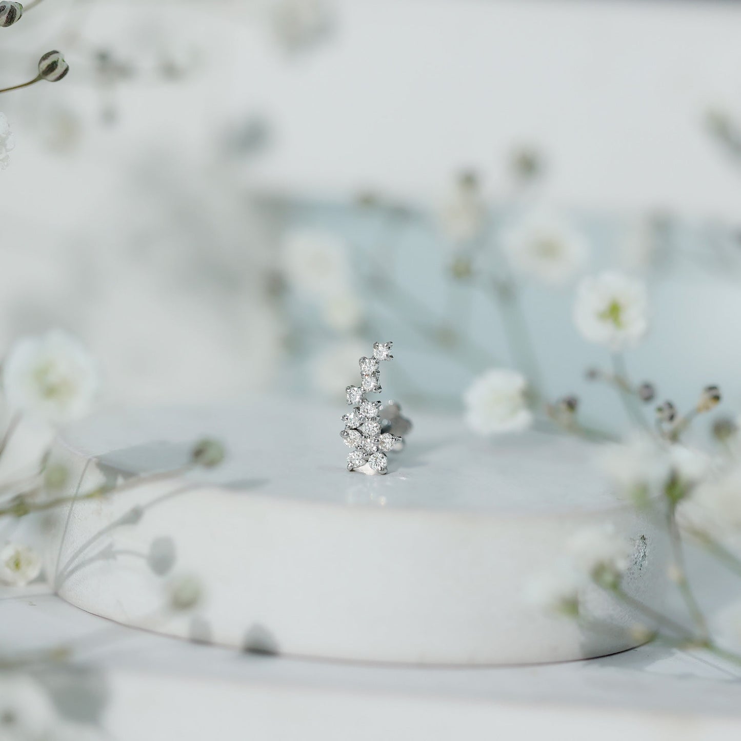 Diamond Floral Cluster Earring for Helix Piercing