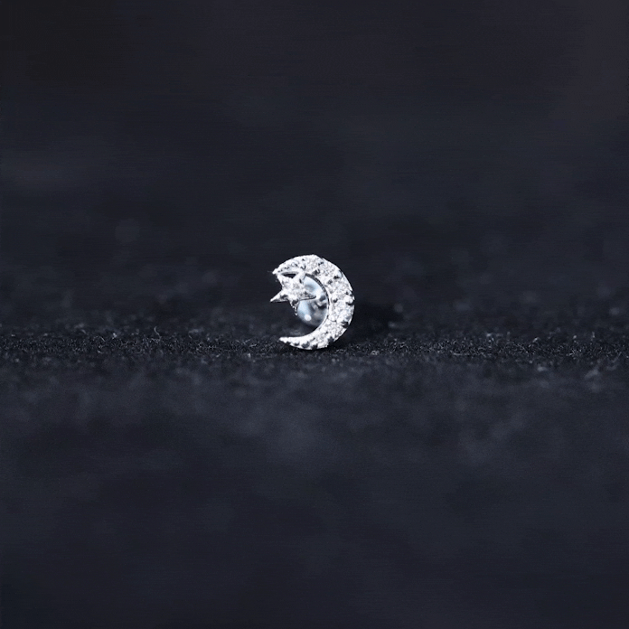 Certified Diamond Crescent Moon Helix Earring with Star
