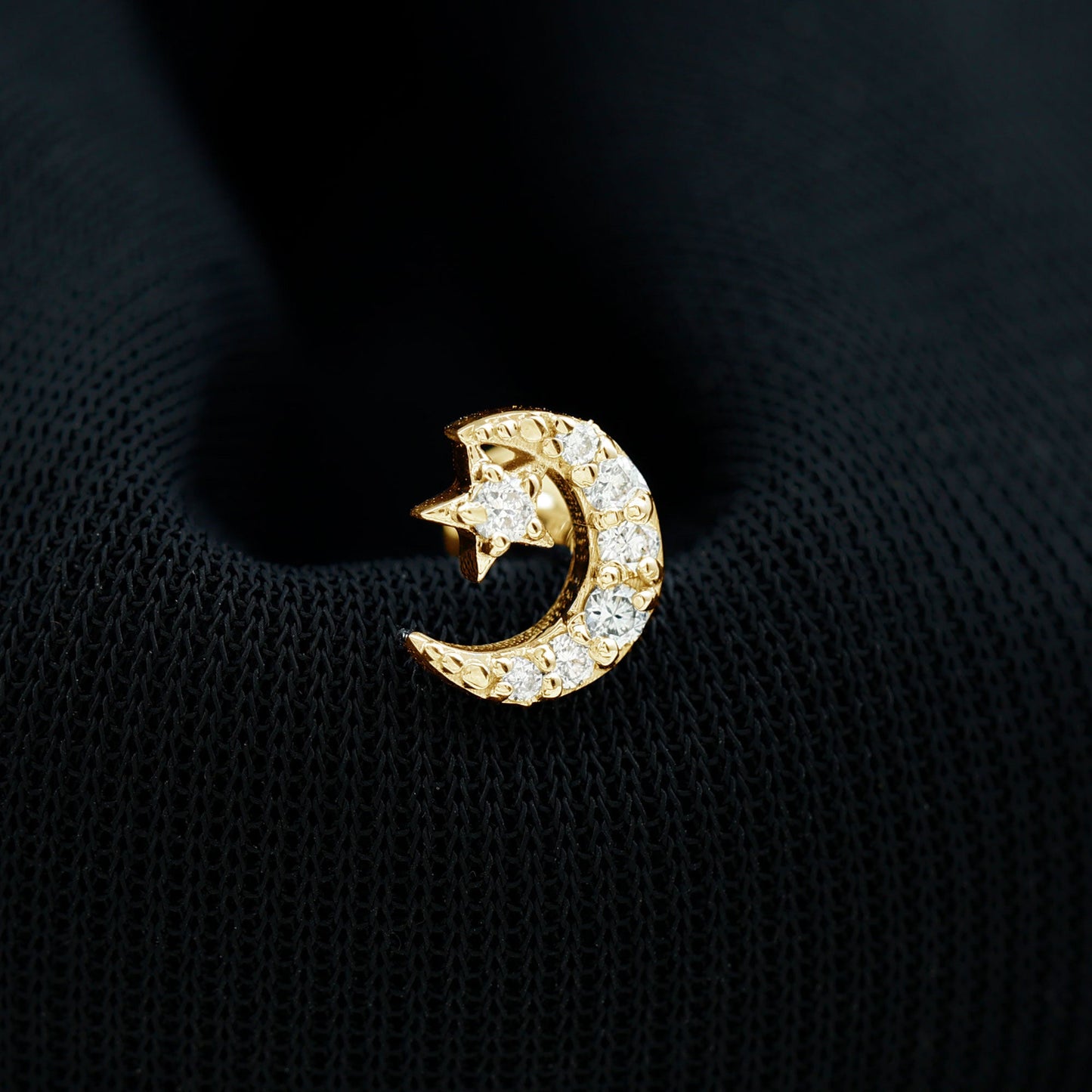 Certified Diamond Crescent Moon Helix Earring with Star